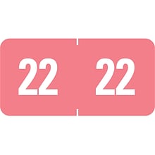 Smead ETS 2022 Color-Coded Year Label, 0.5”H x 1 W, White on Pink, 25 Labels/Sheet, 10 Sheets/Pack,