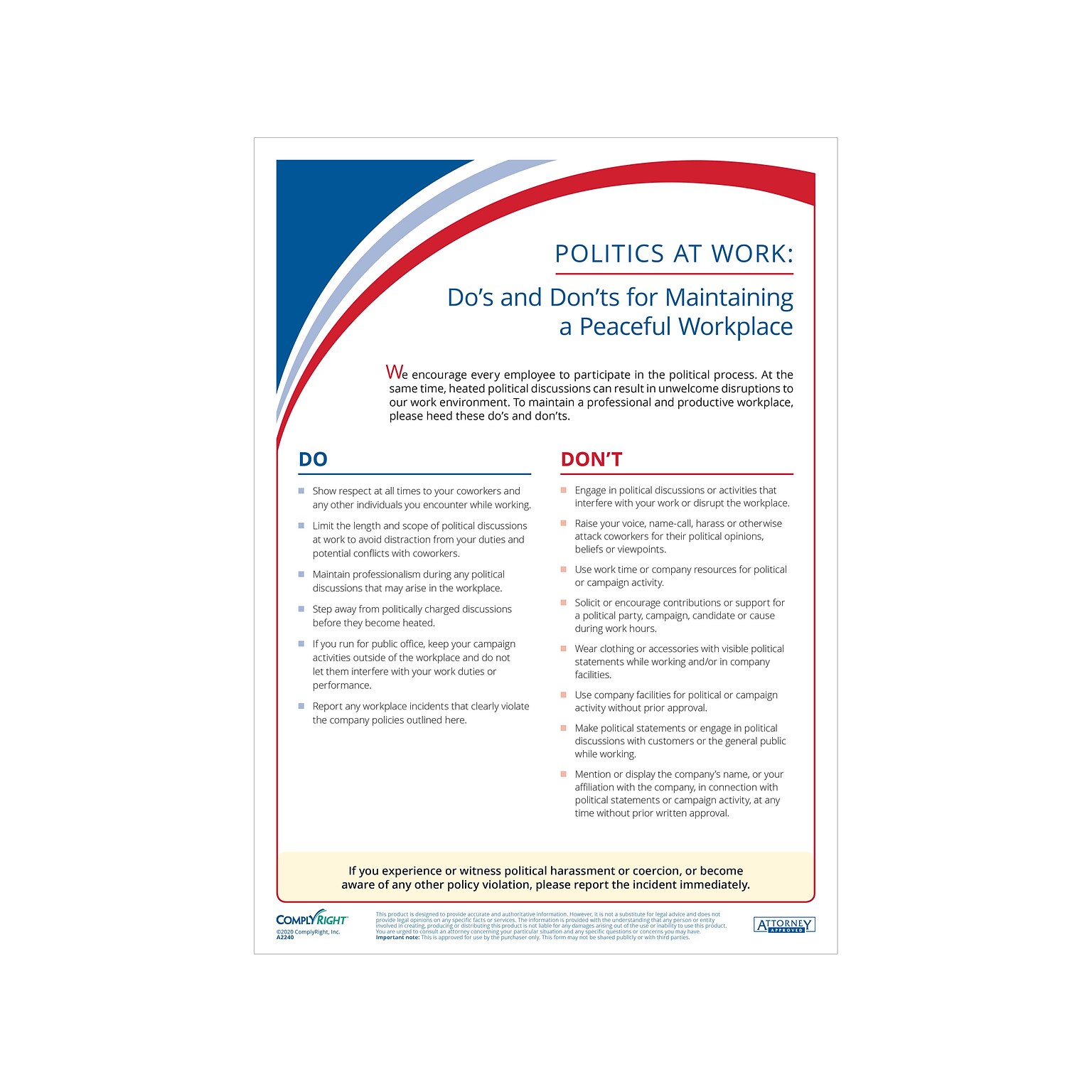 ComplyRight Dos and Donts Workplace Policies Poster (A2240)