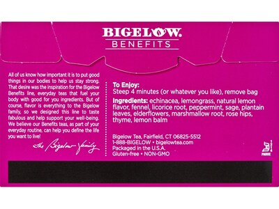 Bigelow Benefits Decaf Lemon Echinacea Tea Bags, 18/Box (01025)