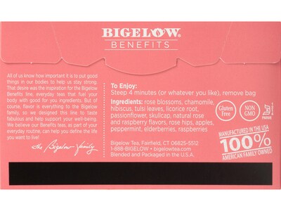 Bigelow Benefits Decaf Rose Mint Tea Bags, 18/Box (01027)