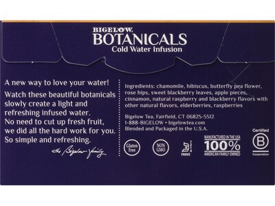 Bigelow Botanicals Decaf Blackberry Raspberry Hibiscus Tea Bags, 18/Box (39000)