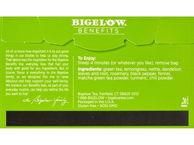 Bigelow Benefits Turmeric Chili Matcha Tea Bags, 18/Box (00826)