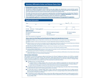 ComplyRight Voluntary Affirmative Action and Veteran Status Data Form, 25/Pack (A0111PK25)