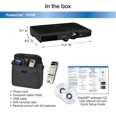 Epson PowerLite 1781W Wireless WXGA 3LCD Portable Projector, Black