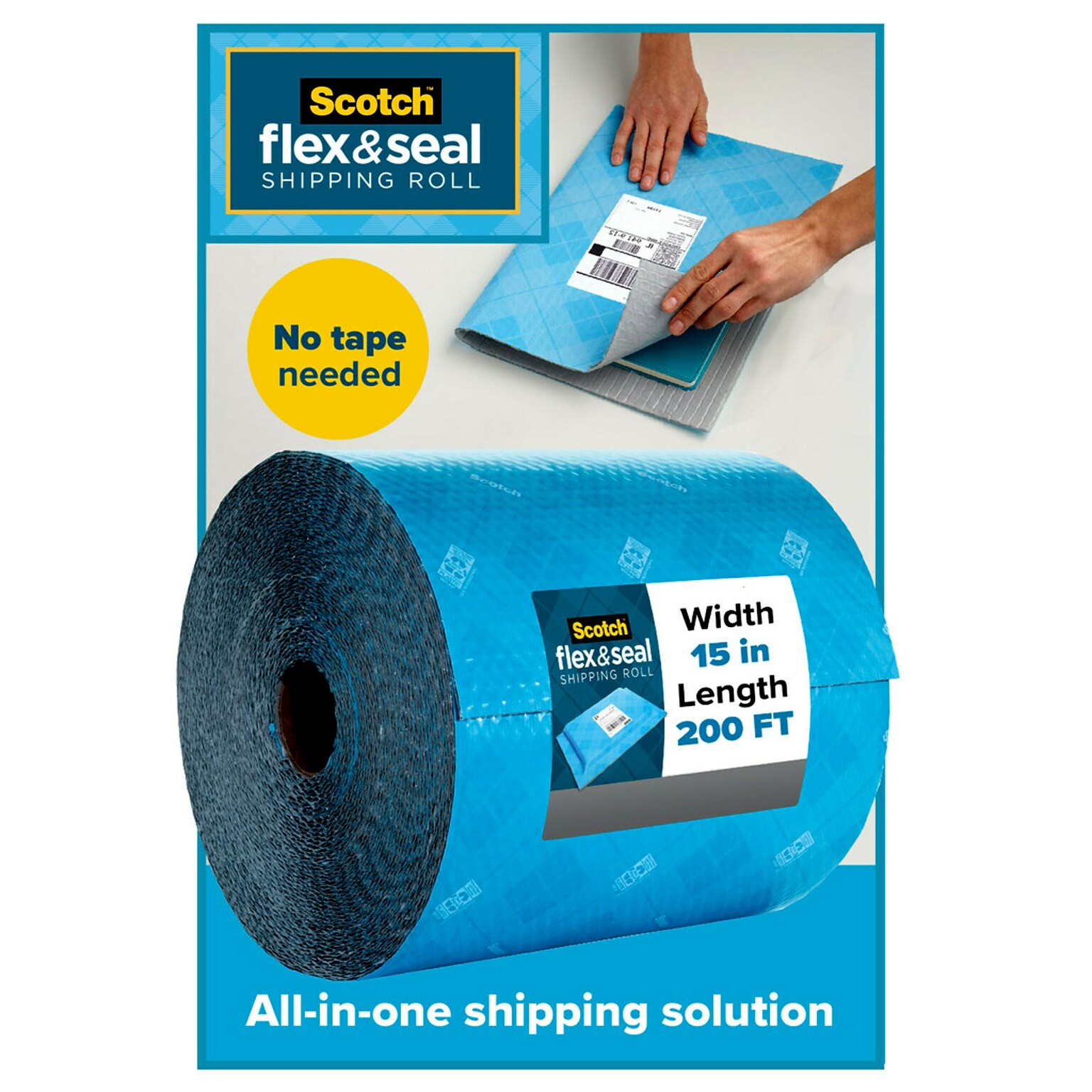 Scotch™ Flex & Seal Shipping Roll Self-Sealing Padded Mailer, 15 x 200, Blue (FS-15200)