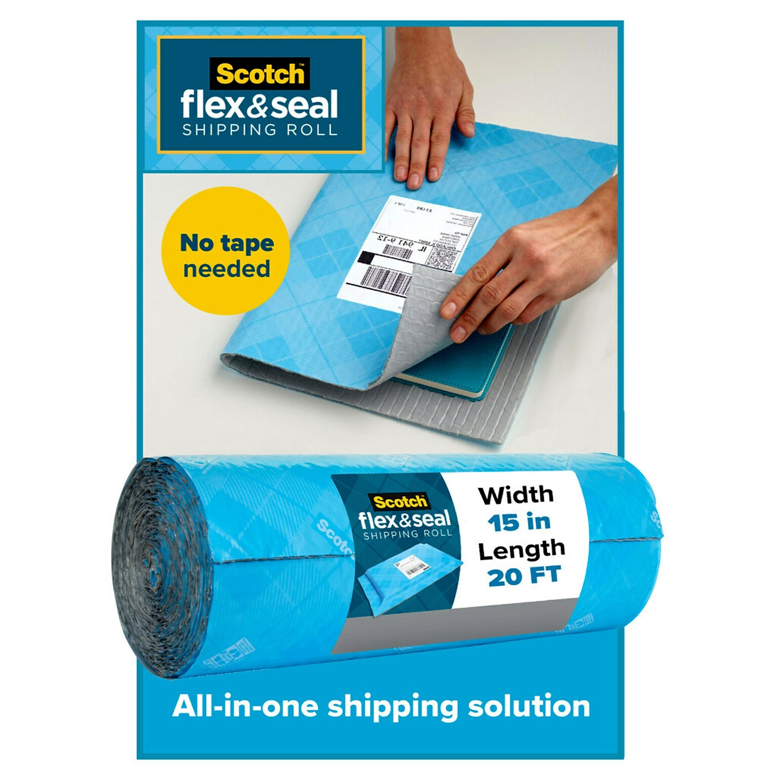 Scotch™ Flex & Seal Shipping Roll Self-Sealing Padded Mailer, 15 x 20, Blue (FS-1520)