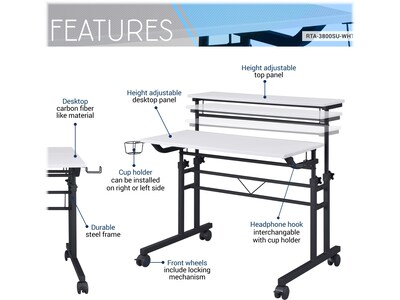 Techni Mobili 36" Mobile Desk, White/Black (RTA-3800SU-WHT)