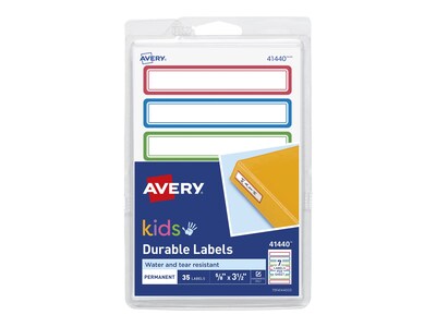 Avery Water-Resistant Laser/Inkjet ID Labels, 5/8 x 3-1/2, Assorted Border Colors, 7 Labels/Sheet,