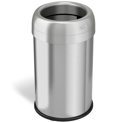 halo Stainless Steel Round Open Top Trash Can with Dual AbsorbX Odor Control System, Silver, Silver,