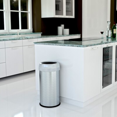 halo Stainless Steel Round Open Top Trash Can with Dual AbsorbX Odor Control System, Silver, Silver,