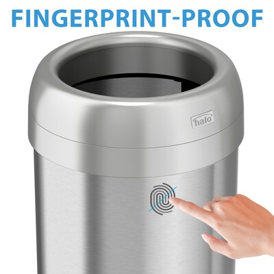 halo Stainless Steel Round Open Top Trash Can with Dual AbsorbX Odor Control System, Silver, Silver, 13 Gal. (OT13STR)