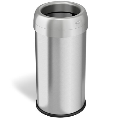 halo Stainless Steel Round Open Top Trash Can with Dual AbsorbX Odor Control System, Silver, 16 Gal.
