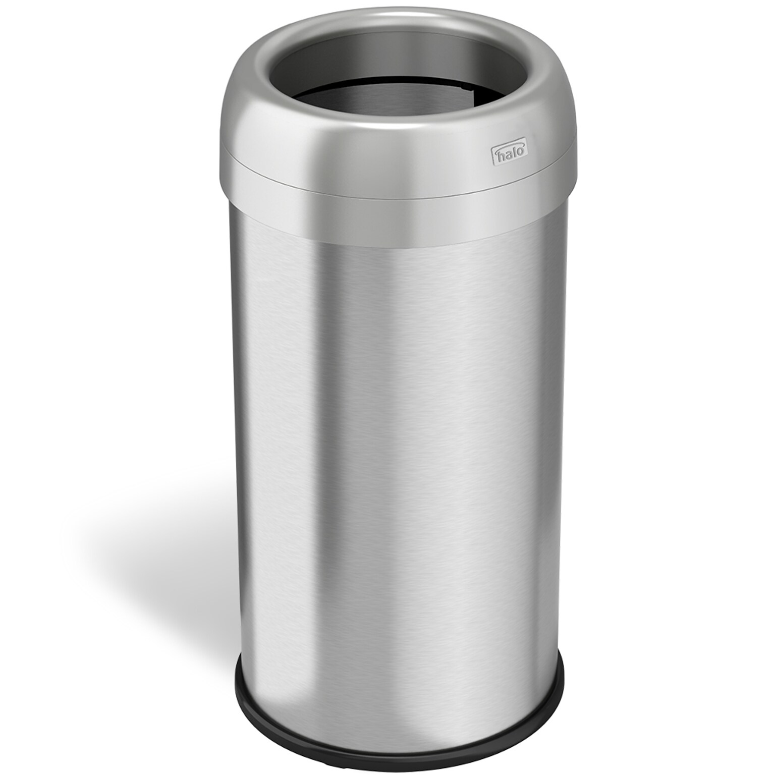 halo Stainless Steel Round Open Top Trash Can with Dual AbsorbX Odor Control System, Silver, 16 Gal. (OT16STR)