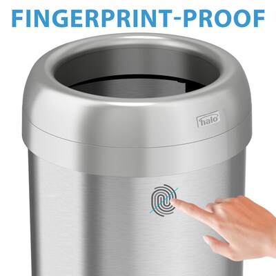 halo Stainless Steel Round Open Top Trash Can with Dual AbsorbX Odor Control System, Silver, 16 Gal. (OT16STR)