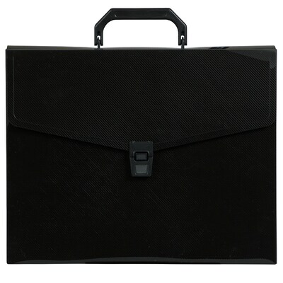 JAM Paper Plastic Portfolio Briefcase with Handles, 12 x 9 1/2 x 1 1/2, Black (334120746)