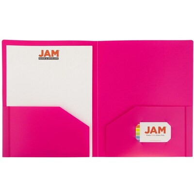 JAM Paper Heavy Duty 2-Pocket Plastic School Folders, Multicolored, Assorted Fashion Colors, 6/Pack (383HFASSRT)