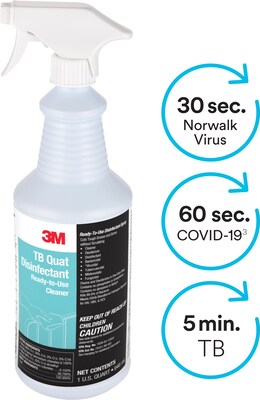 3M TB Quat Disinfectant Ready-To-Use Cleaner, Lemon, 32 oz., 12/Carton (7100034339)