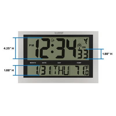 La Crosse Technology Atomic Wall/Table Clock, Plastic, 10.75"H x 16.75"W x 1.38"D (513-1211)