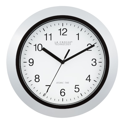 La Crosse Technology 10 Inch Atomic Analog Wall Clock, Silver (WT-3102S)