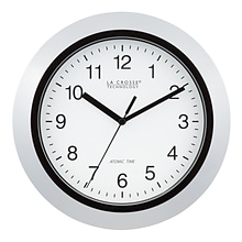 La Crosse Technology 10 Inch Atomic Analog Wall Clock, Silver (WT-3102S)