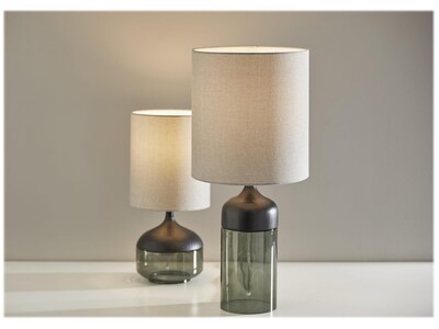 Adesso Marina Incandescent Table Lamp, Black Rubberwood with Smoked Glass (3527-01)