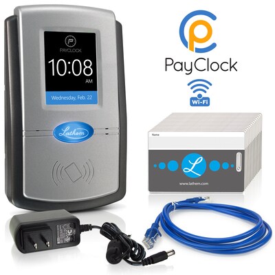 Lathem Contactless Touch-Free Wi-Fi Digital Time Clock System w/ 15 Badges, Black/Gray (PC700-WEB)