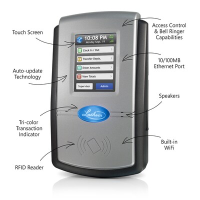 Lathem Contactless Touch-Free Wi-Fi Digital Time Clock System w/ 15 Badges, Black/Gray (PC700-WEB)