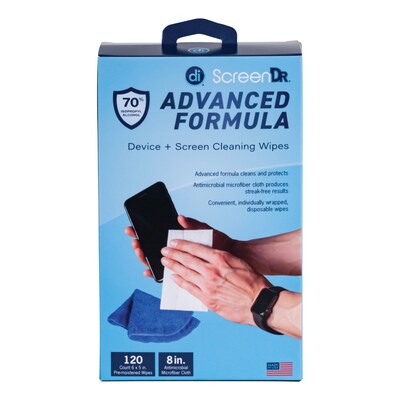 Digital Innovations Screen Dr Advanced Formula Individually Wrapped Screen Cleaning Wipes, 120 Wipes, 1 Microfiber Cloth (32348)