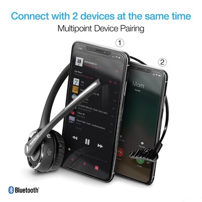 Naztech Wireless Bluetooth Noise Canceling Over-the-Head Headset with Base, Black (15183)