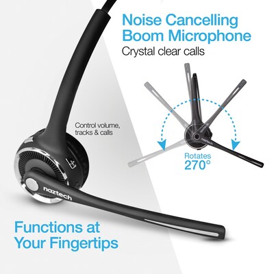 Naztech Wireless Bluetooth Noise Canceling Over-the-Head Headset with Base, Black (15183)