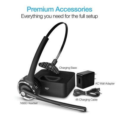 Naztech Wireless Bluetooth Noise Canceling Over-the-Head Headset with Base, Black (15183)