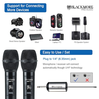 Blackmore Pro Audio BMP-12 Dual Wireless UHF Microphone System, Black
