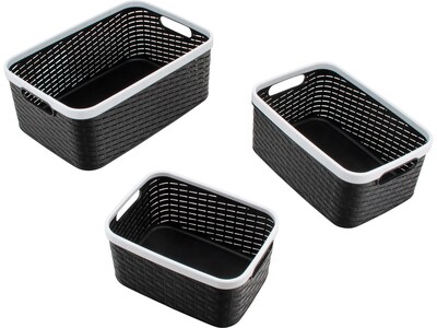 Advantus Nantucket Weave Bins, Black/White, 3/Pack (39220)