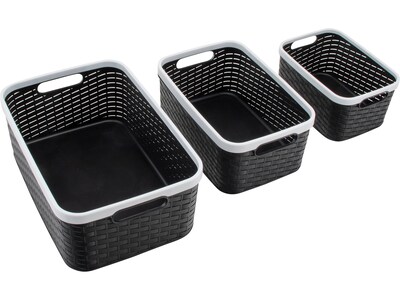 Advantus Nantucket Weave Bins, Black/White, 3/Pack (39220)