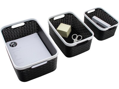 Advantus Nest and Stack Open Lid Storage Bin, Black (3-pack)