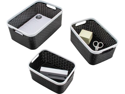 Advantus Nantucket Weave Bins, Black/White, 3/Pack (39220)