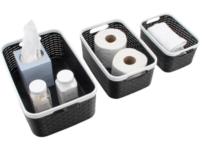 Advantus Nantucket Weave Bins, Black/White, 3/Pack (39220)