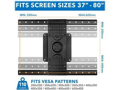 Mount-it! Articulating TV Wall Mount, Holds 37" to 80" Screens, Up to 110 Lbs. Max (MI-387)