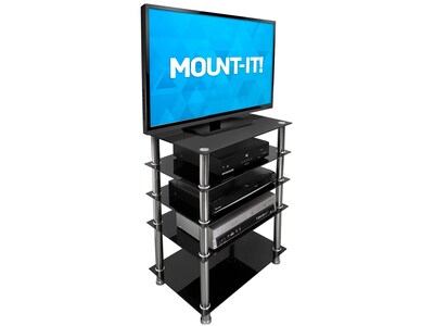 Mount-It! Tempered Glass 5-Tier Media Stand, Black/Gray (MI-8671)