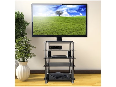 Mount-It! Tempered Glass 5-Tier Media Stand, Black/Gray (MI-8671)