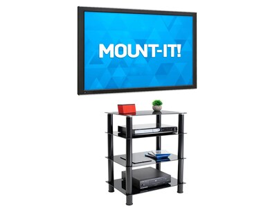 Mount-It! Tempered Glass 4-Tier Media Stand, Black (MI-8670)