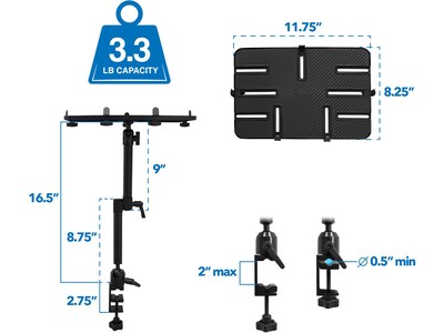 Mount-It! Universal Clamp-On Mount MI-7510 with Full-Motion Dual Arm, Black