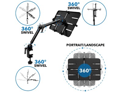 Mount-It! Universal Clamp-On Mount MI-7510 with Full-Motion Dual Arm, Black