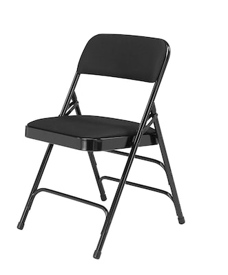 NPS 2300 Series Fabric Padded Triple Brace Double Hinge Premium Folding Chairs, Midnight Black/Black