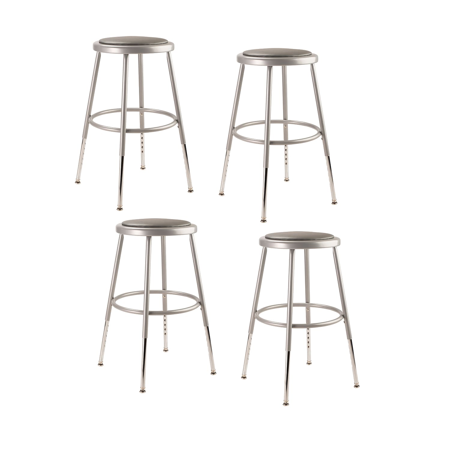 NPS 6400 Series 24 Height Adjustable Vinyl Padded Round Stool, Gray, 4 Pack (6424H/4)