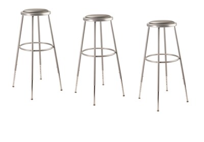 NPS® 31 - 39 Vinyl Padded Round Adjustable Stool, Gray, 3/Pack (6430H3)