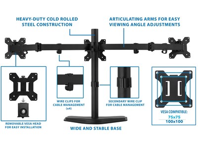 Mount-It! Adjustable Triple Monitor Mount Up to 32 Black MI-753XL