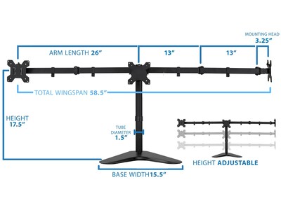 Mount-It! Adjustable Triple Monitor Stand, Up to 32, Black (MI-2789XL)