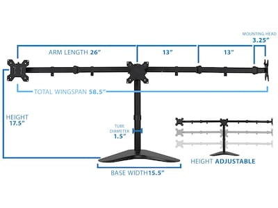 Mount-It! Adjustable Triple Monitor Stand, Up to 32", Black (MI-2789XL)