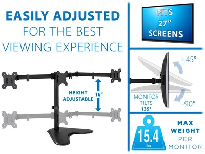 Mount-It! Adjustable Triple Monitor Stand, Up to 32", Black (MI-2789XL)